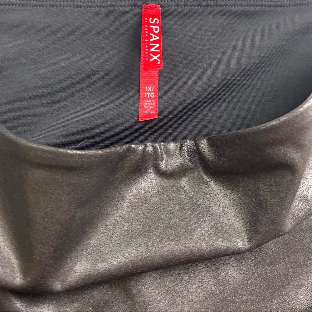 SPANX Faux Leather Moto Banded High Waist Ankle Compression Leggings Size 1X - Picture 12 of 15